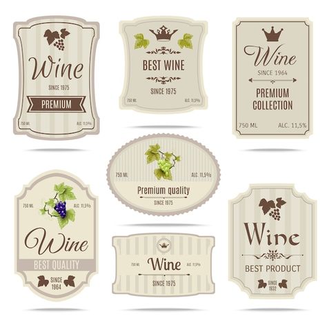 Wine labels set | Free Vector #Freepik #freevector #wine-label #label-badges #signs-symbols #badge Free Wine Label Template, Wine Bottle Logo, Wine Bottle Label Template, Wine Bottle Label Design, Wine Label Template, Wine Bottle Design, Label Shapes, Bottle Label Template, Bottle Label Design