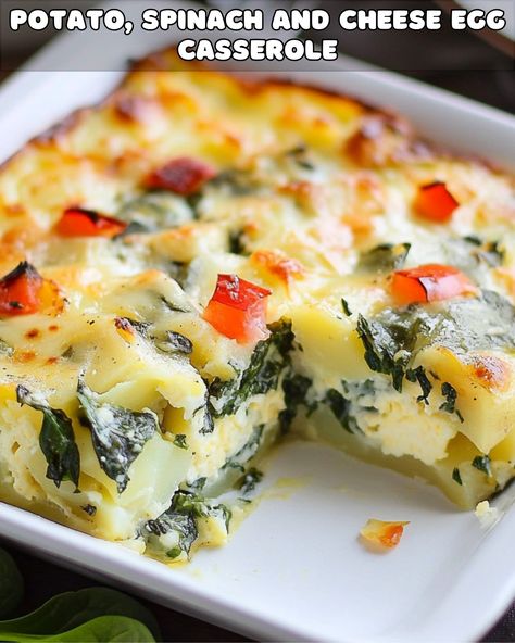 Potato, Spinach, and Cheese Egg Casserole – Foodyhealthylife Cheese Egg Casserole, Spinach Egg Casserole, Casserole With Potatoes, Pasta Salad Salmon, Creamy Salmon Pasta, Mushroom Breakfast, Potato Spinach, Spinach Egg, Baked Asparagus