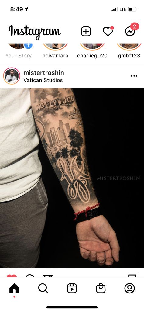 Hollywood Tattoo Design, Inglewood Tattoo, Old Hollywood Tattoo, Hollywood Tattoo Ideas, Chicano Tattoos Men, Tattoo Sleeve Men Arm, Hollywood Tattoo, Inner Bicep Tattoo, California Tattoo