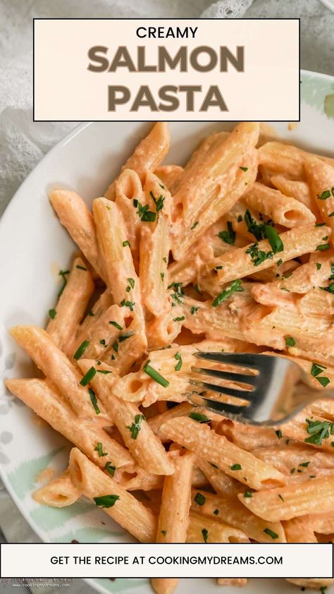 Penne al Salmone (Creamy Salmon Pasta) Italian Salmon Pasta, Salmon Cream Pasta, Easy Salmon Pasta, Salmon Pasta Sauce, Pasta With Salmon Recipe, Canned Salmon Pasta Recipes, Salmon Pasta Recipes Creamy, Salmon With Pasta Recipes, Salmon Pasta Recipes Healthy