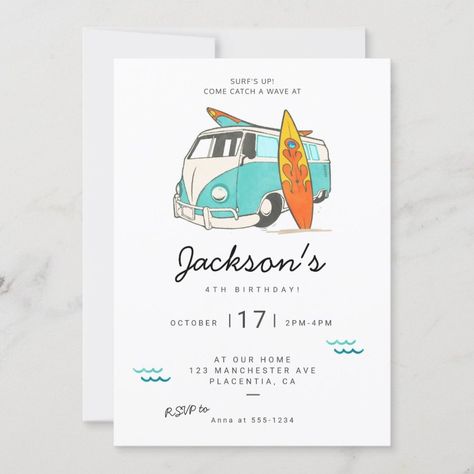 Modern Minimalist Surf birthday Party invitation  Zazzle Summer Birthday Party Invitations, Surfer Party, Surf Birthday Party, Second Birthday Boys, Surf Birthday, Surf Party, Kids Themed Birthday Parties, Fun Party Themes, Birthday Themes For Boys