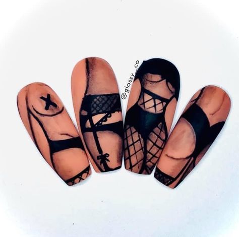 Card Nail Art, Body Nail Art, Silhouette Nails, Classy Nail Art Ideas, Girls Nail Designs, Quick Nail Art, Art Deco Nails, Gothic Nails, Fancy Nails Designs