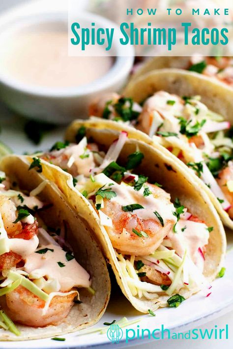 Shrimp Tacos With Cabbage Slaw, Shrimp Taco Sauce, Tacos With Cabbage Slaw, Tacos Gobernador, Shrimp Tacos Easy, Shrimp Taco, Spicy Shrimp Tacos, Shrimp Taco Recipes, Salsa Guacamole