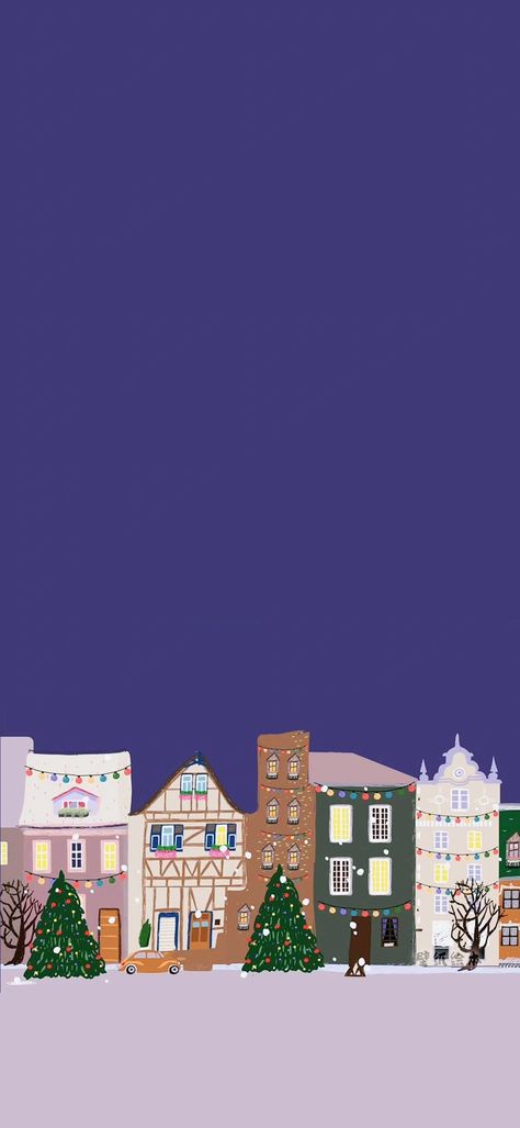 2/2 Homescreen The New Yorker Christmas Wallpaper, Simple Christmas Homescreen Wallpaper, Minimalist Holiday Wallpaper, Iphone Winter Wallpaper Aesthetic, Winter Homescreen Wallpaper, Winter Cute Wallpaper, Purple Winter Aesthetic, Christmas Town Wallpaper, Winter Village Wallpaper