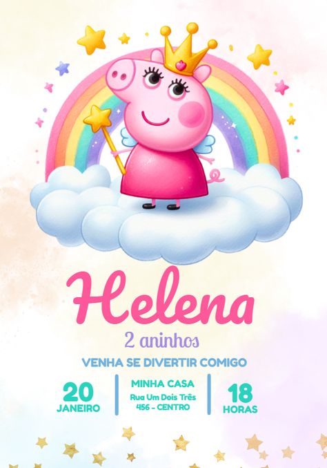 Edita gratis con nuestro editor online | Design by Jotta | Invitación de cumpleaños de hadas de Peppa Pig Peppa Pig Card, Peppa Pig Invitation Card, Peppa Pig Birthday Invite, Peppa Pig Invites, Pink Birthday Invitations Peppa Pig, Cake Topper, Peppa Pig