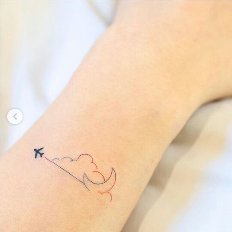 Cute Plane Tattoos, Infinity Airplane Tattoo, Sky Tattoos For Women, Sky Tattoo Design, Small Friendship Tattoos, Sky Tattoo, Sky Tattoos, Plane Tattoo, Sunflower Tattoo Sleeve