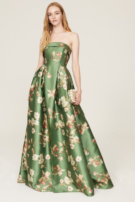 Green Brielle Gown by Sachin & Babi for $156 | Rent the Runway Creating Clothes, Sachin And Babi, Satin Ball Gown, Ball Skirt, Fall Wedding Guest, Fall Wedding Guest Dress, Guest Attire, Floral Gown, Rent The Runway