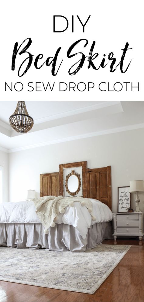 DIY Bed Skirt: No Sew Dropcloth - Beauty For Ashes Simplist Bed, Denim Bedroom, Diy Bed Skirt, Farmhouse Style Lighting, Boho Bedding, Bed Skirt, Décor Boho, Drop Cloth, Farmhouse Style Kitchen