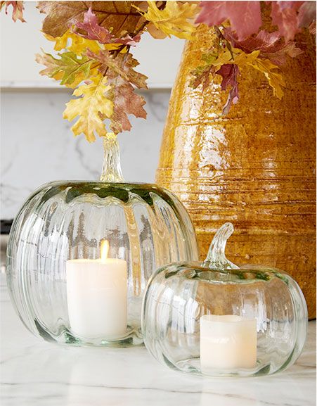 Glass Pumpkin Centerpiece, Candle Cloche, Pumpkin Tablescape, Fall Girl, Homes Decor, Harvest Decor, Thanksgiving Tablescape, Fall Festivities, Faux Pumpkins