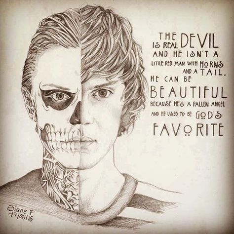 Ahs Drawings, American Horror Story Tattoo, Evans Peter, American Horror Story Art, Story Tattoo, Horror Movie Tattoos, Tate And Violet, Horror Make-up, Tate Langdon