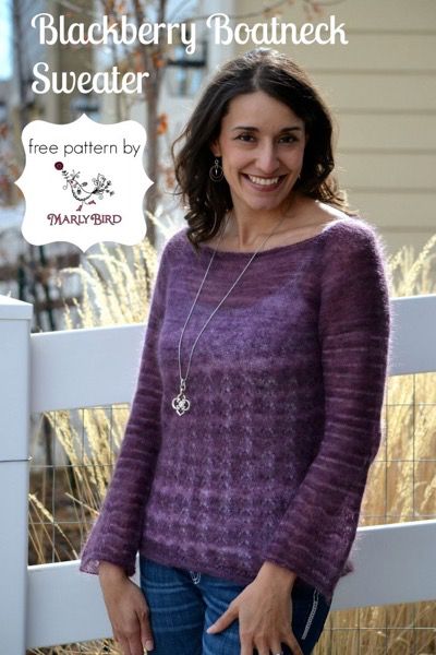 Blackberry Boatneck Sweater - Marly Bird Free Pattern Marly Bird, Bird Free, Make Your Own Clothes, How To Purl Knit, Boatneck Sweater, Yarn Projects, Sweater Knitting Patterns, Stockinette Stitch, Free Knitting Pattern