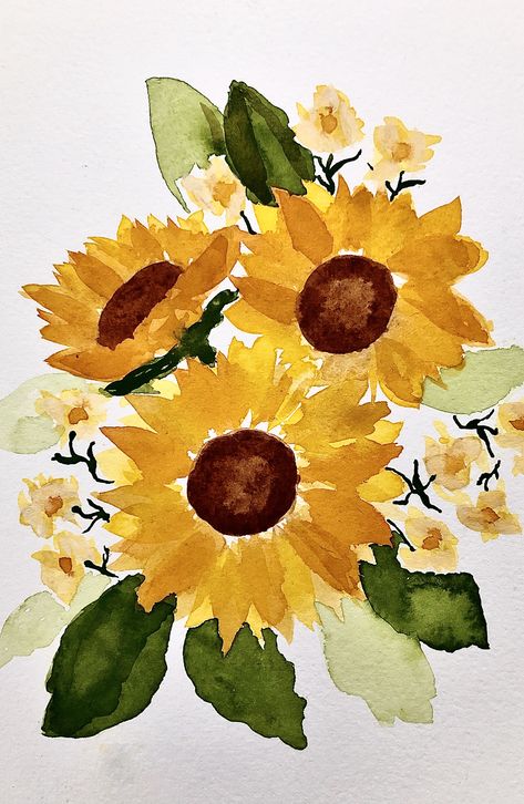 Watercolor Sunflower Bouquet, Sunflower Watercolor Painting, Sunflower Watercolor, Watercolor Sunflowers, Sunflower Drawing, Christmas Card Art, Floral Drawing, Watercolor Sunflower, Water Art