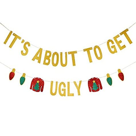 33 Funny Ugly Christmas Sweater Party Ideas That Will Make Your Guests Laugh | Pretty Colorful Life Ugly Sweater Party Decorations, Elf Christmas Party, Party Decorations Christmas, Adult Christmas Party, Christmas Party Decor, Ugly Sweater Contest, Friendsgiving Party, Banner Size, Christmas Party Themes