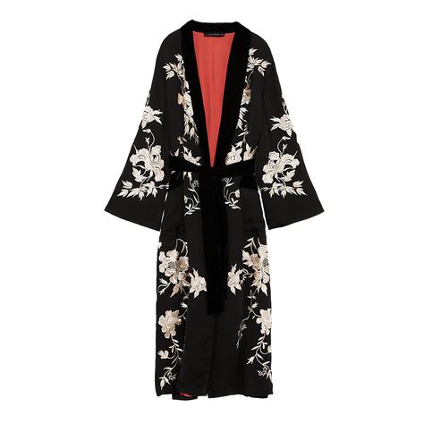 - Eye-catching embroidery in black and white is so elegant. Japanese Kimono Dress, Look Kimono, Moda Kimono, Black Floral Kimono, Embroidery Kimono, Kimono Style Dress, Kimono Floral, Mode Kimono, Embroidered Kimono