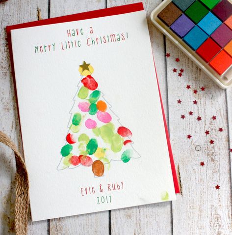 Finger Print Christmas, Toddler Christmas Cards, Christmas Cards Handmade Kids, Print Christmas Card, Christmas Cards Kids, Preschool Christmas Crafts, Christmas Arts And Crafts, Christmas Card Art, Finger Print