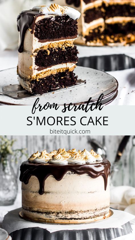 Best Unique Cake Recipes, Deep And Delicious Cake Recipe, Funky Cake Flavors, Fun Chocolate Desserts, Homemade 40th Birthday Cake, S’mores Cake Birthday, S’more Cake Recipe, Chocolate Cake With Filling Ideas, Cake Recipes Unique Flavors