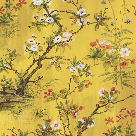 Influenced by traditional Japanese and Chinese design, our range of Oriental wallpapers are an eclectic selection of vibrant colours and delicate prints. Featuring lush landscapes, whimsical trees & leaves and beautiful florals, these wallpapers are perfect for adding a little Oriental chintz to your decor.. Zen Wallpaper, Magnolia Wallpaper, Chinese Wallpaper, Chinoiserie Style, Yellow Wallpaper, Whimsical Garden, Floral Artwork, Botanical Print, Yellow Background