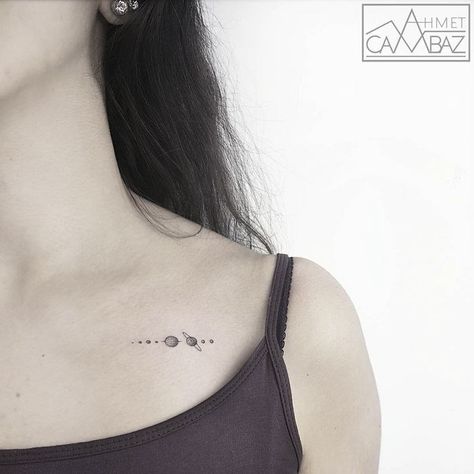 20 Simple And Elegant Tattoo Designs By Artist Ahmet Cambaz - CheezCake - Parenting | Relationships | Food | Lifestyle Tato Nama, Tattoos For Women Small Meaningful, Solar System Tattoo, Super Tattoo, Bone Tattoos, Best Tattoos For Women, Collar Bone Tattoo, Home Tattoo, Music Tattoos