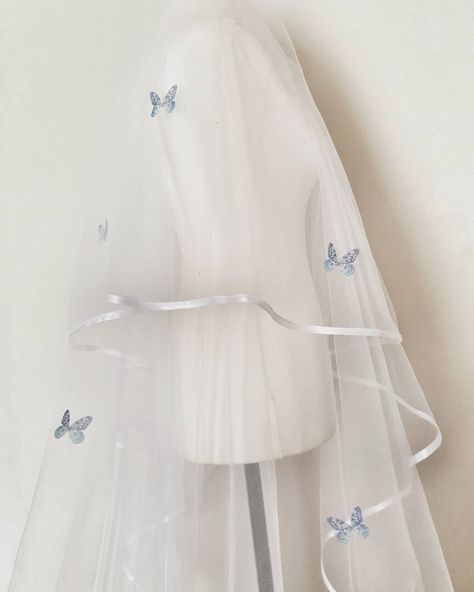 Butterfly Veil, Hand Painted Butterfly, Spring Butterfly, Painted Butterfly, Uk Weather, Wedding Aesthetic, Something Blue, Luxury Fabrics, Veil