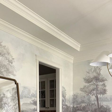 Susan Harter Muralpapers on Instagram: "Progress photo from a client, with more accessories to come! Mural is Calmsden Grisaille." Susan Harter, Georgian Homes, Honey, Mural, House Styles, On Instagram, Instagram