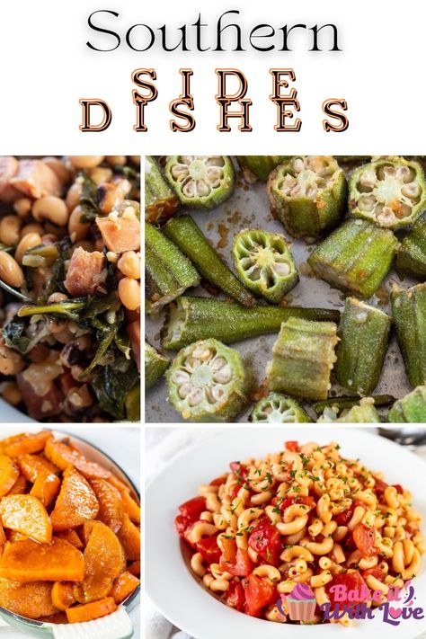 These Southern side dishes are a collection of easy and delicious recipes that will add the perfect amount of Southern flare to any meal! Whether you are preparing a filling lunch or a family dinner, each of these delectable side dishes will pair exceptionally well with any main course! From candied sweet potatoes and collard greens to creamy Southern coleslaw, you have plenty of good old-fashioned options to choose from! BakeItWithLove.com #bakeitwithlove #Southern #sidedishes Southern Coleslaw, Southern Thanksgiving Recipes, Southern Side Dishes, Southern Cooking Recipes, Southern Dinner, Southern Thanksgiving, Christmas Side Dishes, Candied Sweet Potatoes, Southern Recipes Soul Food