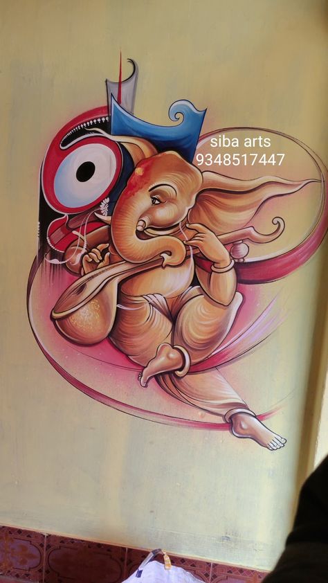 Ganpati Bappa Art, Ganpati Wall Painting, Ganpati Bappa Painting, Marriage Painting, Wedding Art Painting, Danny Tattoo, Ganpati Drawing, Marriage Wall Art, Marriage Art