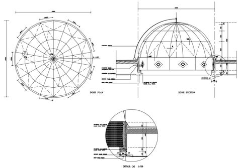 Dome AutoCAD Drawing Dome Architecture Drawing, Dome Structure Architecture, Dome Sketch, Dome Drawing, Section Plan, Roof Dome, Interior Design Kitchen Contemporary, Corner Pergola, Dome Building