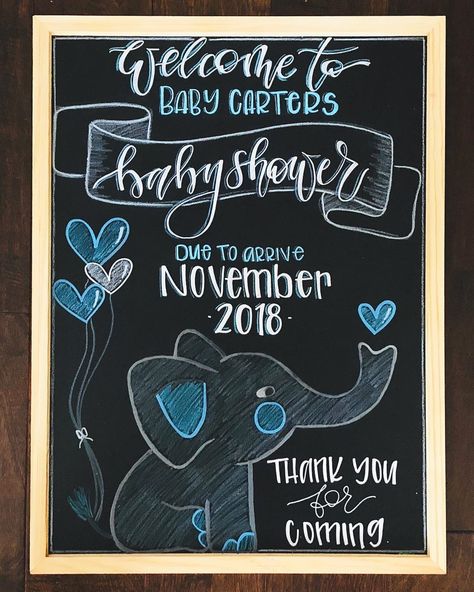 #Repost: @a.dash.of.color_ . Baby shower boards for display @ the Flea Market tomorrow ✨ (see my IG story for details) ••••#lettering #brushlettering #handlettering #handwriting #art #script #wording #quotes #artwork #carandache #hobbylobby #micheals #hobby #chalkboard #chalk #chalkboardmarkers #elephants #babyboy #bistrochalkmarker #cedarchalkmarkers #cedarmarkers #sandiego Baby Shower Chalkboard Sign Ideas, Chalkboard Baby Shower Sign, Baby Shower Welcome Sign Chalkboard, Baby Chalkboard Signs, Baby Shower Chalkboard Sign, Chalkboard Sayings, Quotes Artwork, Chalkboard Inspiration, Baby Shower Chalkboard