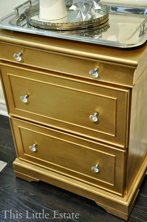 Gold Dresser Diy, Suitcase Dresser, Gold Painted Furniture, Bronze Bedroom, Essays Examples, Ielts Essay, Metallic Decor, Opinion Essay, Gold Bedroom Decor