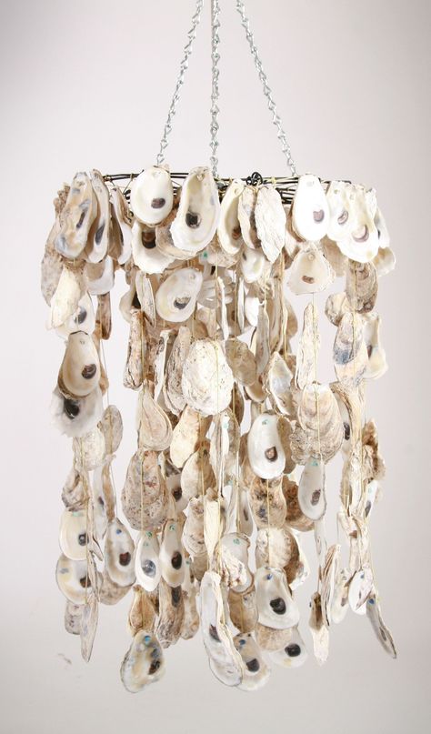 Oyster Shell Lamp, Oyster Shell Chandelier, Oyster Shells Decor, Shell Hanging, Oyster Shell Crafts, Shell Chandelier, Shell Lamp, Shells Diy, Baby Bathroom