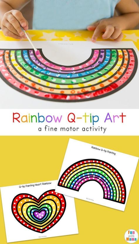 Q Tip Art, Q Tip Painting, Rainbow Activities, Fine Motor Activities For Kids, Preschool Fine Motor, Free Printable Activities, Fine Motor Skills Activities, Motor Skills Activities, Rainbow Crafts