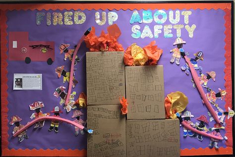 Fire safety bulletin board Firefighter Bulletin Board Preschool, Fire Safety Classroom Decor, Fire Prevention Bulletin Board Ideas, Fire Safety Bulletin Board Preschool, Firefighter Bulletin Board, Fire Truck Bulletin Board, Fire Safety Bulletin Board, Safety Bulletin Board Ideas, Safety Bulletin Board