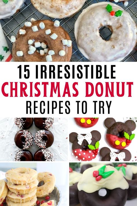 Peppermint Donut Recipe, Homemade Christmas Donuts Recipe, Christmas Baked Donut Recipes, Christmas Donuts Recipes, Christmas Mini Donut Ideas, Christmas Donuts Ideas, Christmas Breakfasts, Christmas Recipe Book, Holiday Donuts