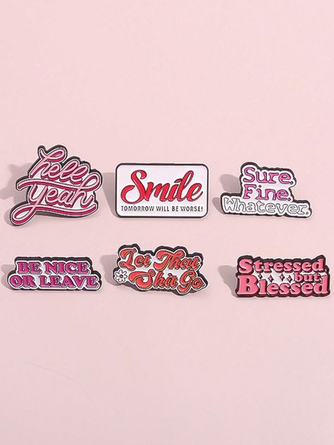 6pcs Let That  Go Enamel Pin Custom Be Nice Or Leave  Year Stressed But  Brooch Lapel Badge Funny Quotes Jewelry Gifts Multicolor    Zinc Alloy     Kids Accessories, size features are:Bust: ,Length: ,Sleeve Length: Be Nice Or Leave, Enamel Pin Display, Funny Jewelry, Custom Backpack, Nursing Accessories, Bag Badges, Breast Tape Lift, Jewelry Quotes, Hanging Jewelry