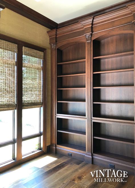 Library/Office | Vintage Millwork | Vintage Millwork, LLC Historic Built In Bookshelves, Traditional Library Room, Library Bookshelves Design, Antique Built Ins, Home Library Ideas Vintage, Vintage Built In Bookshelves, Home Library Shelves, Victorian Library Study, Office Library Combo