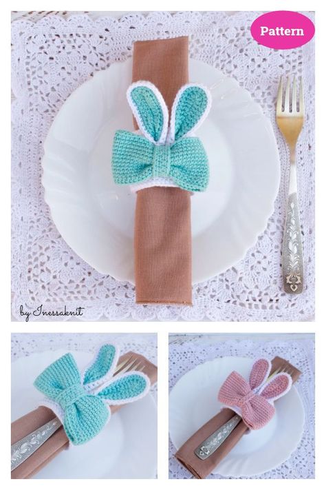 Napkin Holders Crochet Pattern Crochet Napkin Holder, Easter Napkins Rings, Mini Easter Basket, Ring Crochet, Easter Napkins, Bunny Napkins, Easter Bunny Ears, Crochet Easter, Easter Crochet Patterns