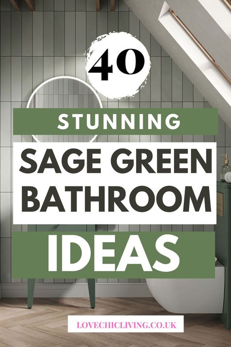 Sage green is an on trend color and perfect for a bathroom. If you need some decor ideas for walls, cabinets, wallpaper, a vanity, the tiles and accessories, click through to read the full article and discover all the tips on creating a stunning sage green bathroom space. Sage Green Bathroom Tiles Wall, Green In Bathroom Ideas, Green Bathroom With Brown Tile, Sage Green Tiled Bathrooms, Bathroom Decor Green Tiles, Bathroom Ideas With Green Vanity, Bathroom Painting Ideas Green, Bathroom Green Shower Tiles, Light Grey And Green Bathroom