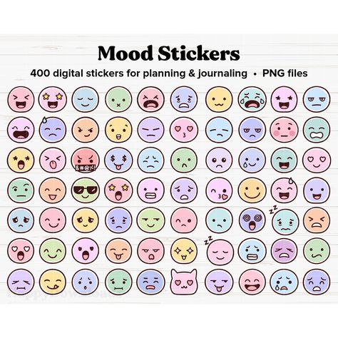 Mood Stickers Planners, Penly App Stickers, Penly App Stickers Free, Mood Emoji, Cute Digital Stickers, Digital Journal Stickers, Stickers Mood, Mood Stickers, Mood Sticker