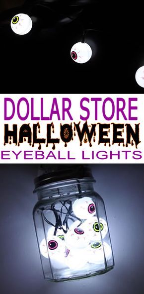 Dollar Store Halloween Decorations! Easy, spooky, creepy and cute DIY craft projects for Halloween. Dollar Store Hacks for Halloween decor. Make your home look amazing with simple DIY Dollar Tree Halloween decoration ideas! Try these spooky bloodshot eyeball string lights. You can even make a mason jar full of eyeballs! Gracie Birthday, Store Halloween Decorations, Spooky Wedding, Dollar Tree Halloween Decor, Kids Budget, Dollar Store Halloween Decorations, Boho Apartment, Halloween Lights Decorations, Store Decoration