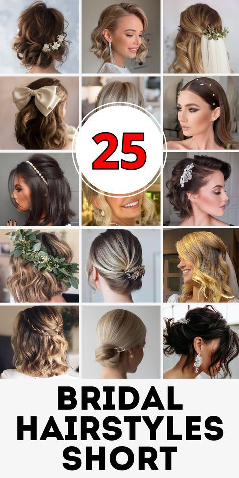 Simple Wedding Hairstyles Short Hair, Off Shoulder Hairstyles Wedding, Short Hairstyles Bride, Simple Wedding Hairstyles For Short Hair, Bridal Hairstyles Short Hair, Shoulder Length Bridal Hair, Off Shoulder Hairstyles, Bridal Hairstyles Short, Short Hair Bride Hairstyles