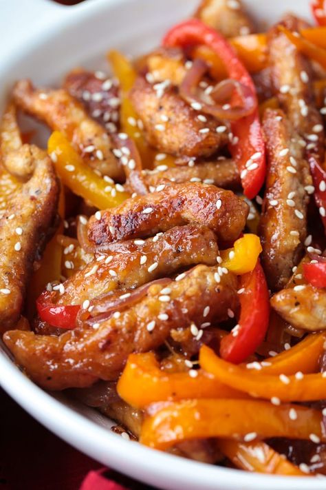 Our Pork Stir Fry Recipe is perfect for weeknight meals. Crispy, tender pork with crunchy vegetables and our famous stir fry sauce. Chinese Pork Recipes, Asian Stir Fry Recipe, Fried Pork Tenderloin, Pork Stir Fry Recipes, Homemade Stir Fry Sauce, Homemade Stir Fry, Pork Sirloin, Teriyaki Pork, Easy Stir Fry Recipes