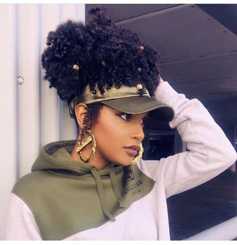 Get this Satin Hat for your natural hairstyles. It also protects the hair. Instagram: Hows_Sway #naturalhair #naturalhairstyles #naturalremedies  #protectivestyles  #fashion #swag #blackgirlmagic #makeup #hair #haircare #4chair #bun #fallfashion #womensfashion Visor Hat Hairstyles, Visor Hairstyles, Urban Hairstyles, Natural Girls, Transitioning Hairstyles, Peinados Fáciles Para Cabello Corto, Afro Hair, 4c Hairstyles, Different Hairstyles