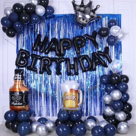 PRICES MAY VARY. Great for many Ages and Occasions: This blue birthday decorations kit will add a luxurious ambiance to your indoor or outdoor event and make your bday party more awesome with our beautiful blue and black balloons set.Perfect for ages 18+ men and women. 80Pcs Navy Blue Bday Decor Kit: 1 set black "HAPPY BIRTHDAY" banner, 20 pcs 10 inch black balloons, 20 pcs 10 inch navy blue balloons, 10 pcs 10 inch metal silver balloons,3pcs 12 inch silver confetti Latex balloons, 5pcs 5 inch m