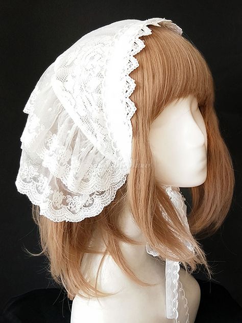 Sweet Lolita Headdress Infanta Sugar And Matcha Lace Ruffle White Lolita Headband - Lolitashow.com Hat Reference, Topi Vintage, Gaun Abad Pertengahan, Leggings Diy, Mode Costume, Sweet Lolita, Hair Reference, Lace Ruffle, Sweet Style