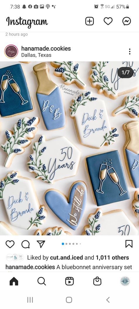 50th Anniversary Cookies, Steel Blue Weddings, Bachelorette Party Cookies, Wedding Cookies Decorated, Wedding Shower Cookies, Bachelorette Cookies, Grandma Cookies, Anniversary Cookies, Engagement Cookies