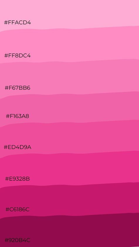 Hot Pink Color Code, Pink Shade Palette, Canvas Color Codes Pink, Shade Of Pink Palette, Pink Color Palette Code, Types Of Pink Shades, Pink Pallet Color, Pink Colors Shades, Pink Color Codes