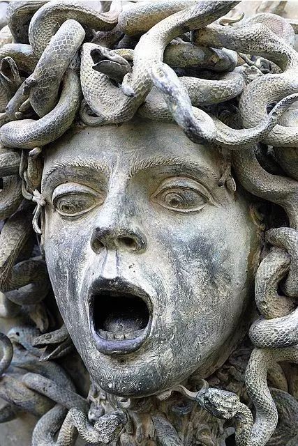 Medusa at Hadrian’s Villa in Tivoli. Art Bizarre, Medusa Gorgon, Medusa Art, Figurative Kunst, Turn To Stone, Ange Demon, Caravaggio, Arte Fantasy, Chiaroscuro