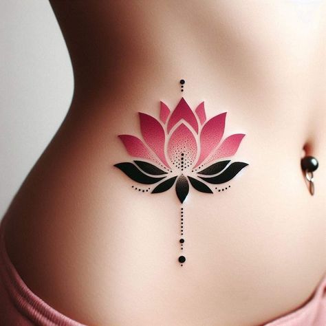 Hip Cover Up Tattoos Women, Lotus Flower Tattoo Color, Geometric Tattoo Flower, Lotus Geometric, Lotus Tattoo Ideas, Pink Lotus Tattoo, Cool Tattoo Ideas, Best Cover Up Tattoos, Arm Sleeve Tattoos For Women