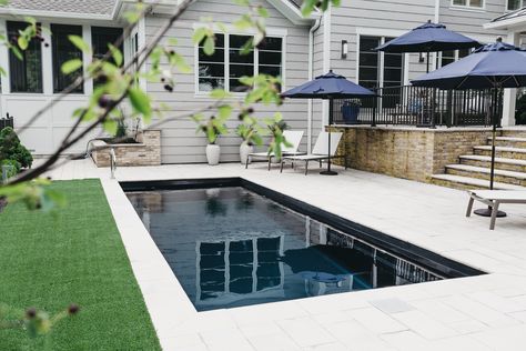 Enjoy "life at its best" with your new Imagine Pools composite fiberglass swimming pool like "The Vision," a 5 foot deep flat bottom pool, 10 feet of width and available in 4 lengths from 16' up to 26'. Learn more by talking to your local dealer at (800) 997-POOL or going to www.ImaginePools.com. Imagine Pools, Small Fiberglass Pools, Blue Haven Pools, Deep Pool, Pool And Patio, Rectangle Pool, Dreams Spa, Fiberglass Pool, Leisure Pools