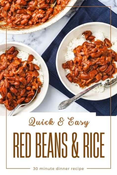 This is a quick and easy recipe for red beans and rice with bacon that you can make in only 30 minutes! With canned beans and a few other basic ingredients, you can enjoy this filling and hearty dinner in no time. Red Beans And Rice Recipe Dry Beans, Mixed Beans And Rice, Quick And Easy Red Beans And Rice, Red Beans And Rice Using Canned Beans, Can Red Beans And Rice Recipe, Easy Red Beans And Rice Recipe Quick, Chili Beans And Rice, Spanish Red Beans And Rice Recipe, Bean Sauce For Rice